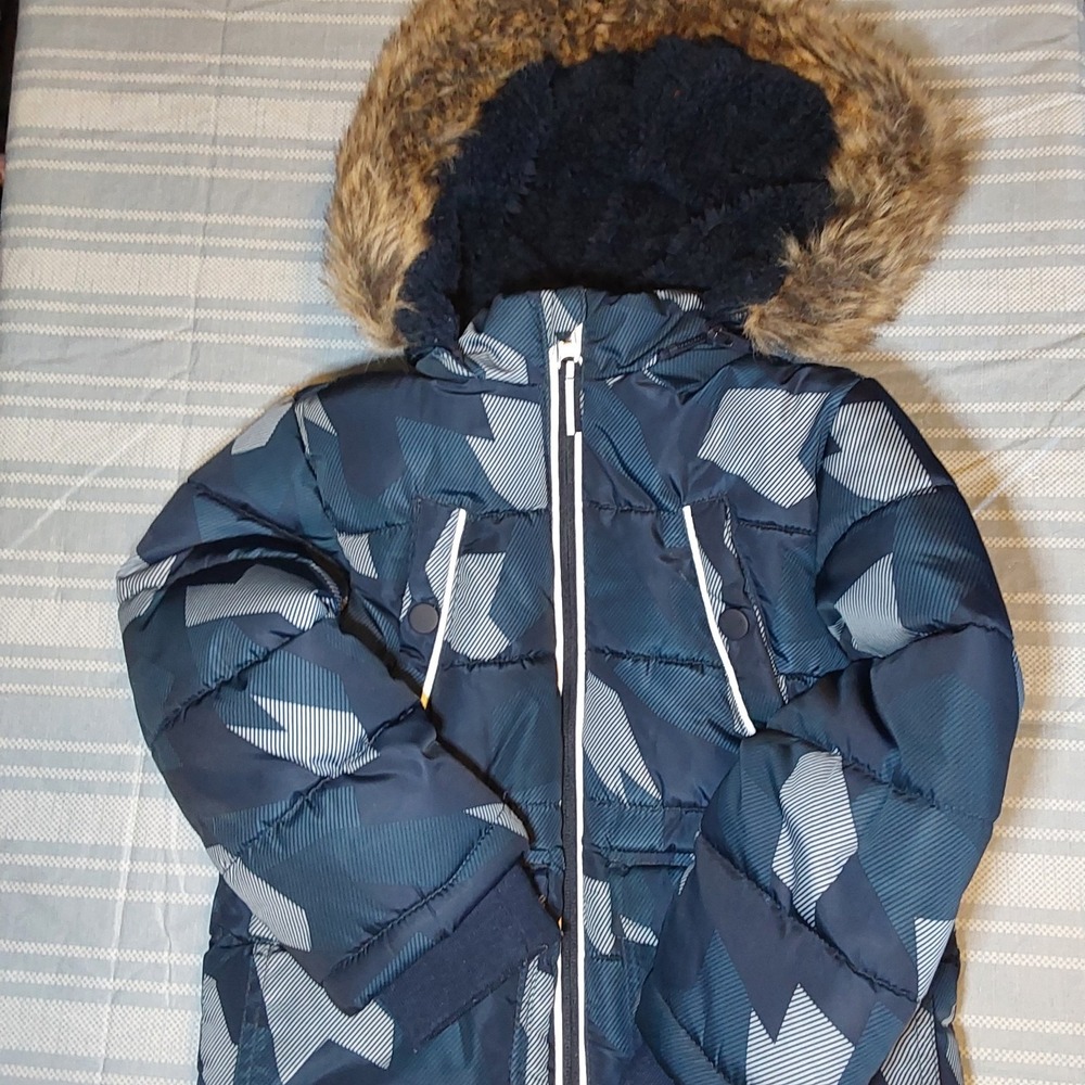 Boy's Hooded Size 2T‎ Puffer Winter Coat Jacket Blue & Gray